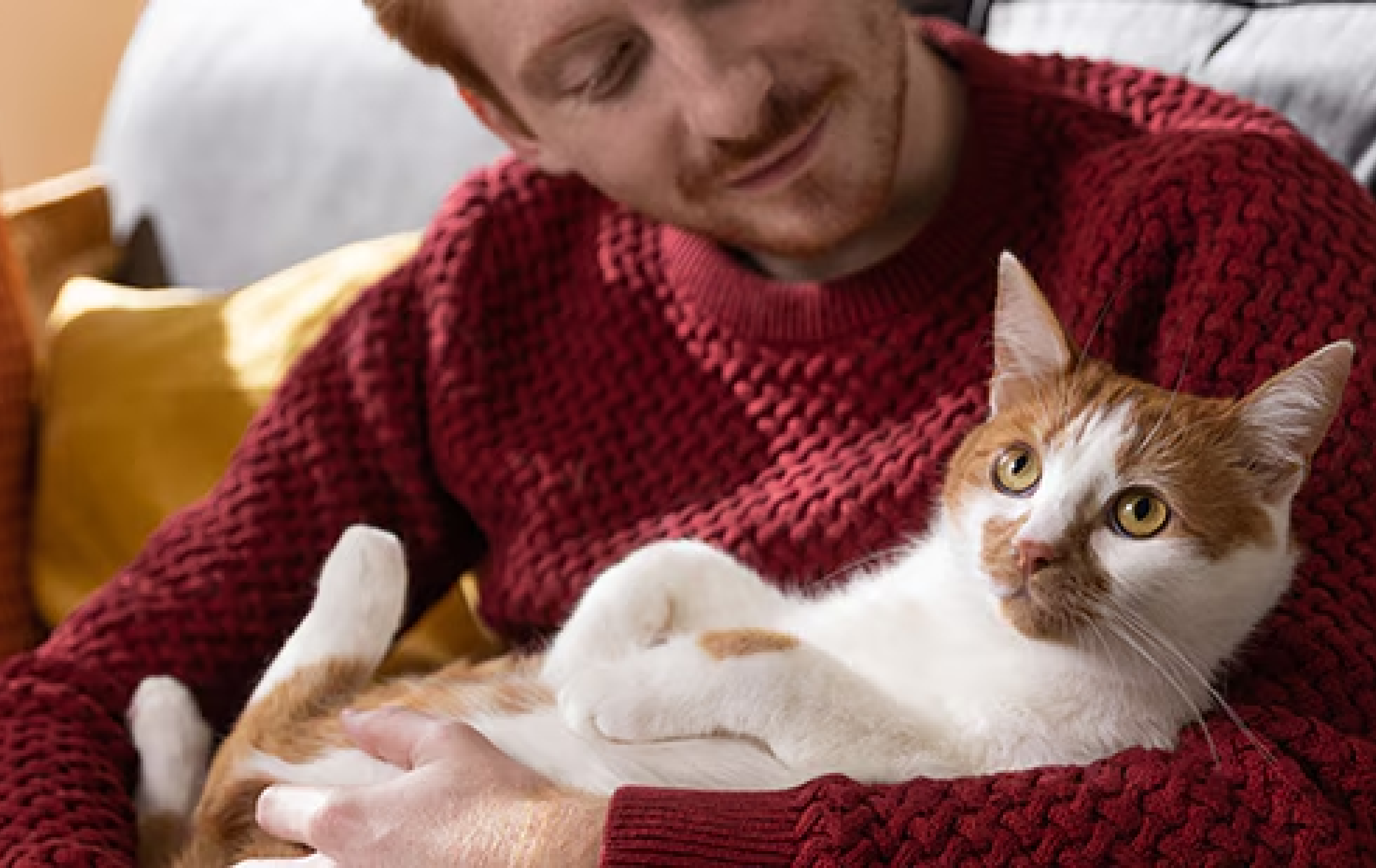 Жена с оранжева блуза и рижа котка